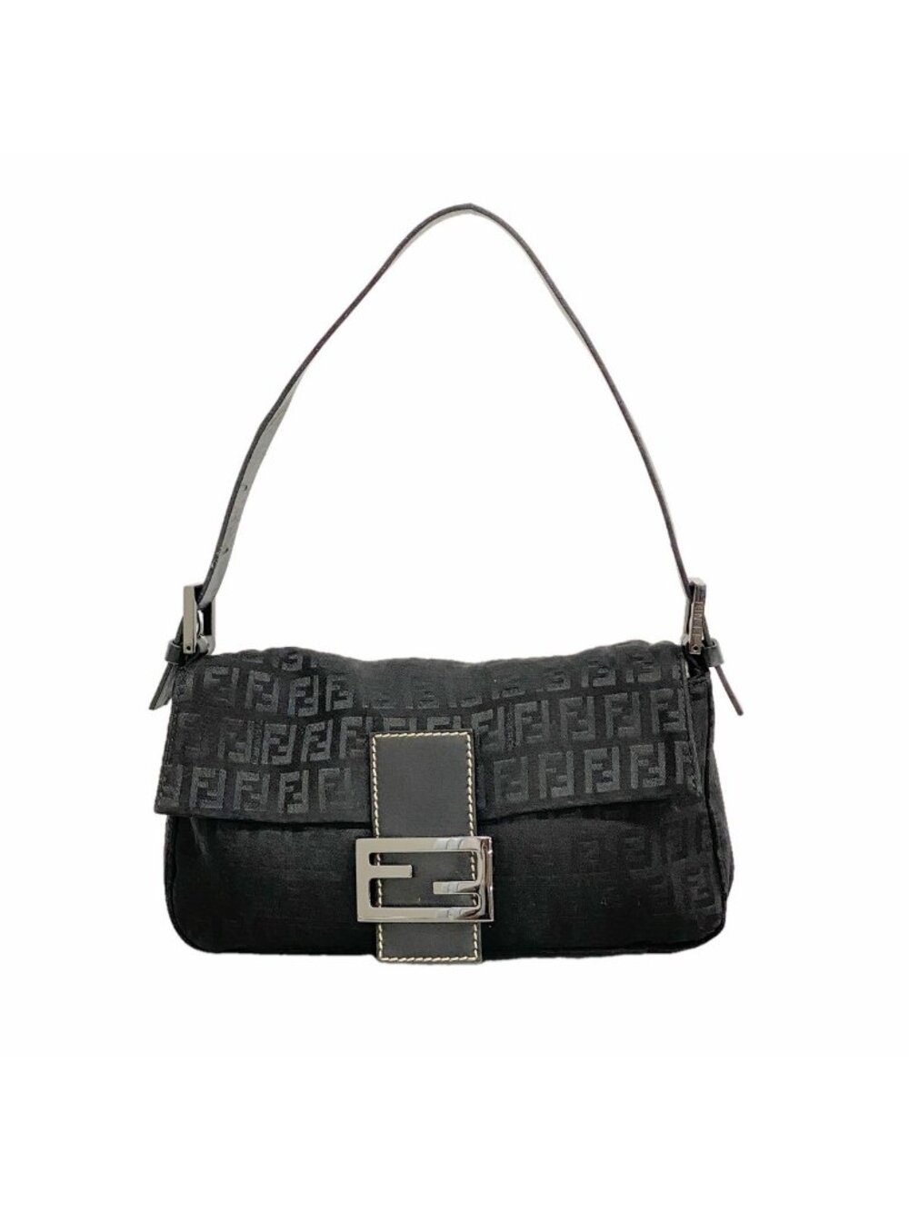 Fendi Handbag Zucchino Mamma Bucket Nylon Canvas Black Silver